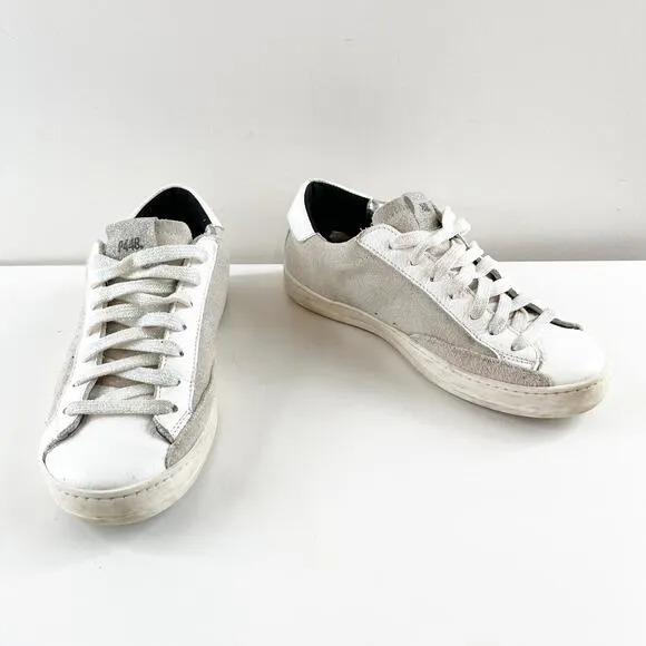 P448 John Low Top Lace Up Perforated Shoes Sneakers White Gray 7