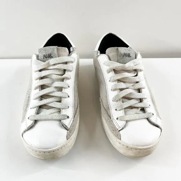 P448 John Low Top Lace Up Perforated Shoes Sneakers White Gray 7