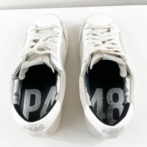 P448 John Low Top Lace Up Perforated Shoes Sneakers White Gray 7