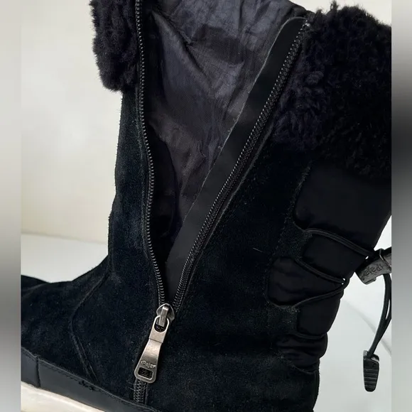 Pajar Canada Barb Waterproof Leather Suede Faux Fur Black Winter Boot Size 10