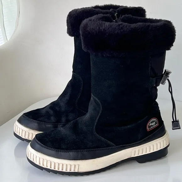 Pajar Canada Barb Waterproof Leather Suede Faux Fur Black Winter Boot Size 10
