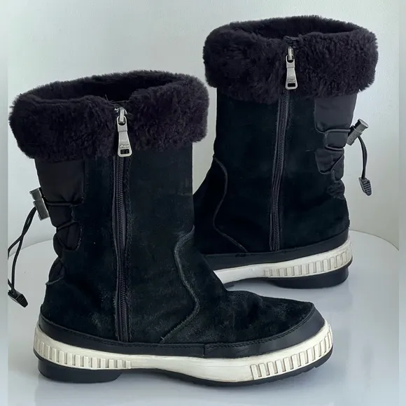 Pajar Canada Barb Waterproof Leather Suede Faux Fur Black Winter Boot Size 10