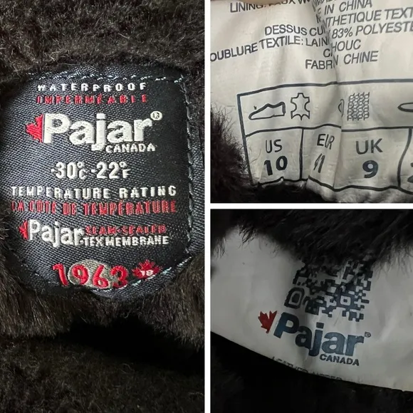 Pajar Canada Barb Waterproof Leather Suede Faux Fur Black Winter Boot Size 10