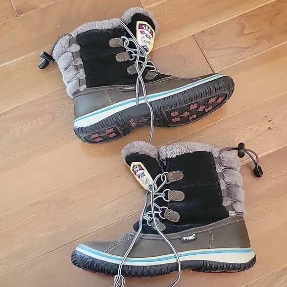 Pajar Iceberg Waterproof Winter Boots Faux Fur Lined Suede Black Size 6-6.5