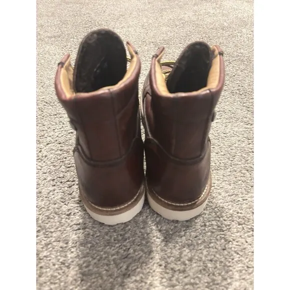 PAJAR Oxblood Logger Faux Fur Waterproof Leather Boots Mens 41 US 8-8.5 NEW