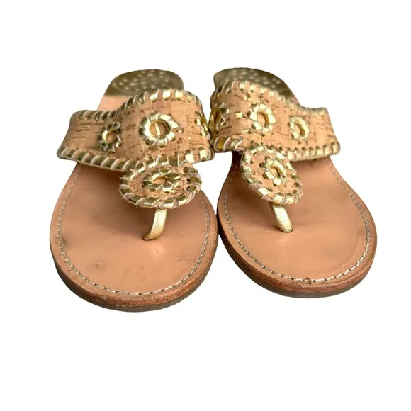 Palm Beach Sandals Classic Mid Wedge Cork Gold Trim Thong Sandals Women’s