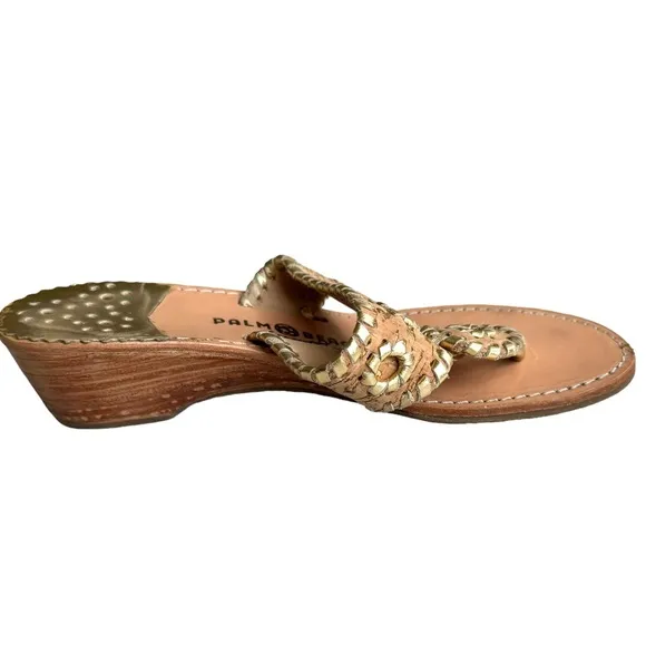 Palm Beach Sandals Classic Mid Wedge Cork Gold Trim Thong Sandals Women’s