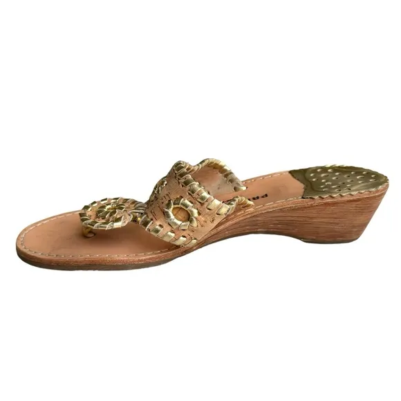 Palm Beach Sandals Classic Mid Wedge Cork Gold Trim Thong Sandals Women’s