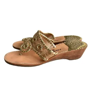 Palm Beach Sandals Classic Mid Wedge Cork Gold Trim Thong Sandals Women’s