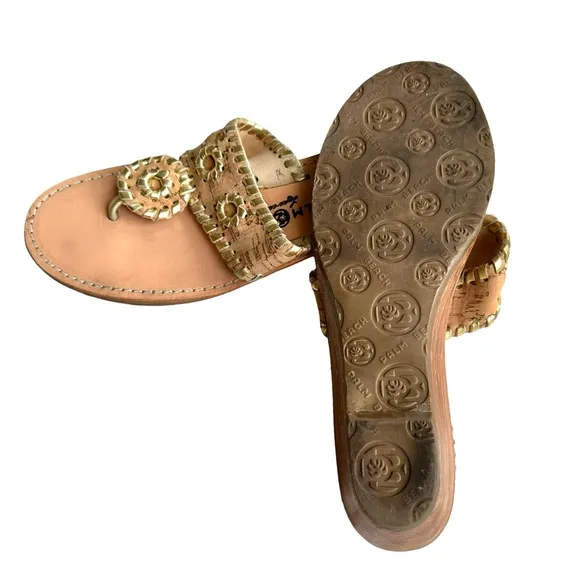 Palm Beach Sandals Classic Mid Wedge Cork Gold Trim Thong Sandals Women’s