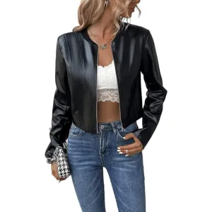 Patrizia Luca Women's Black Faux Leather Zip Up Cropped Moto Jacket Size XS NWT