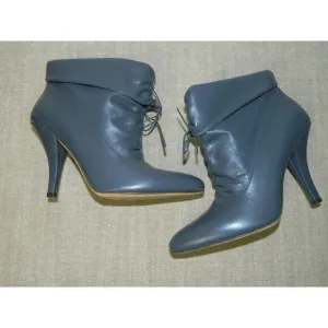 PAUL &amp; JOE Booties Blue Leather Made in Italy Ankle Boots Size EU 36  5.5 US
