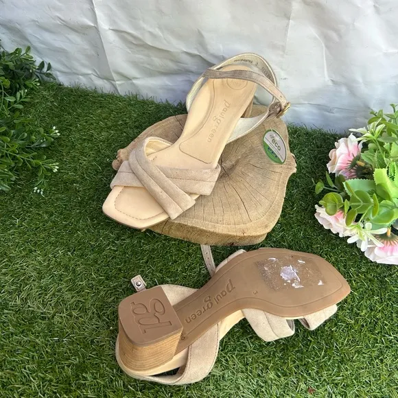 PAUL GREEN Lexi Block Heel champagne Nude suede Leather sandals  Uk 3 US 5.5 new