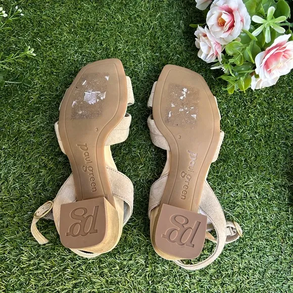 PAUL GREEN Lexi Block Heel champagne Nude suede Leather sandals  Uk 3 US 5.5 new
