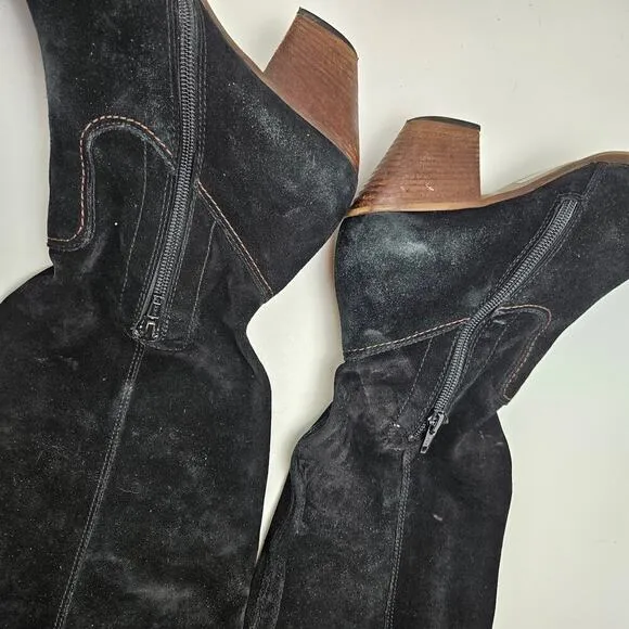 Paul Green Suede Leather Tall Heeled Boots UK 5.5 US 8 Black