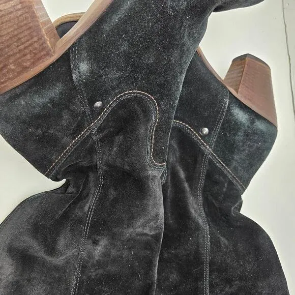 Paul Green Suede Leather Tall Heeled Boots UK 5.5 US 8 Black