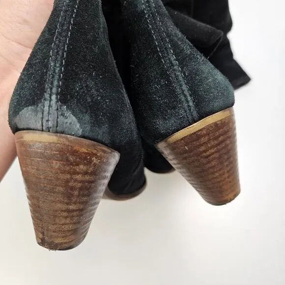 Paul Green Suede Leather Tall Heeled Boots UK 5.5 US 8 Black