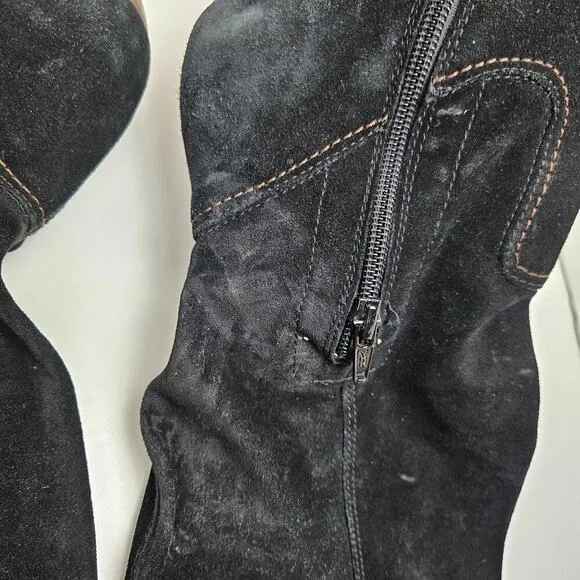 Paul Green Suede Leather Tall Heeled Boots UK 5.5 US 8 Black
