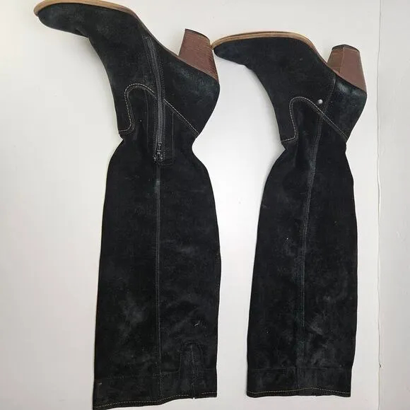 Paul Green Suede Leather Tall Heeled Boots UK 5.5 US 8 Black