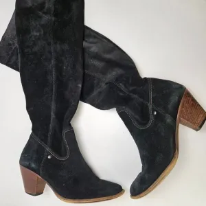 Paul Green Suede Leather Tall Heeled Boots UK 5.5 US 8 Black