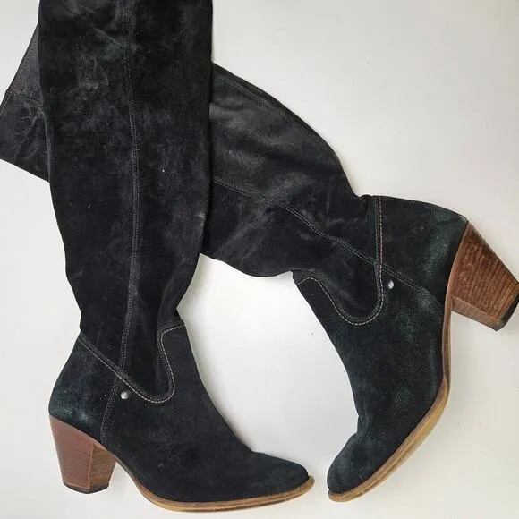 Paul Green Suede Leather Tall Heeled Boots UK 5.5 US 8 Black