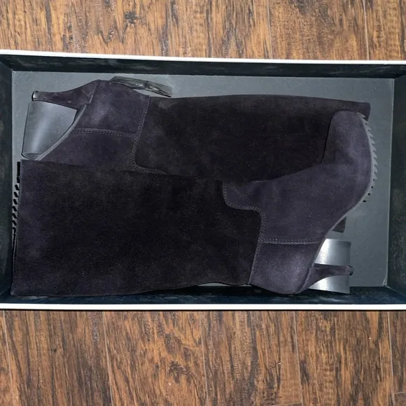 Pedro Garcia Jaylee Black Suede Designer Heeled Boots In Box, Sz 38