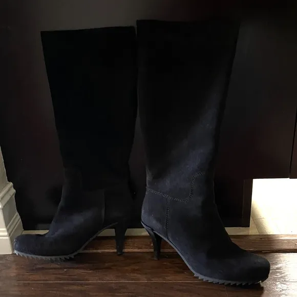Pedro Garcia Jaylee Black Suede Designer Heeled Boots In Box, Sz 38