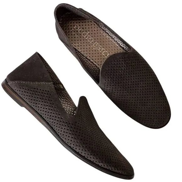 Pedro Garcia Suede Loafers Womens 8 Taupe Gray Perforated Leather Flats Spain 38
