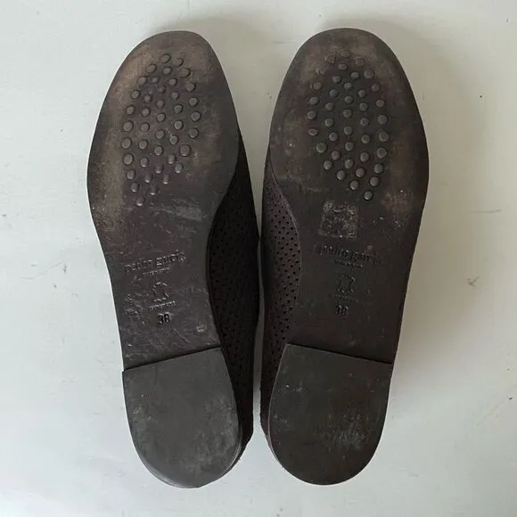 Pedro Garcia Suede Loafers Womens 8 Taupe Gray Perforated Leather Flats Spain 38
