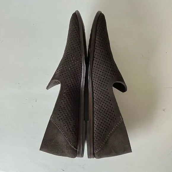 Pedro Garcia Suede Loafers Womens 8 Taupe Gray Perforated Leather Flats Spain 38