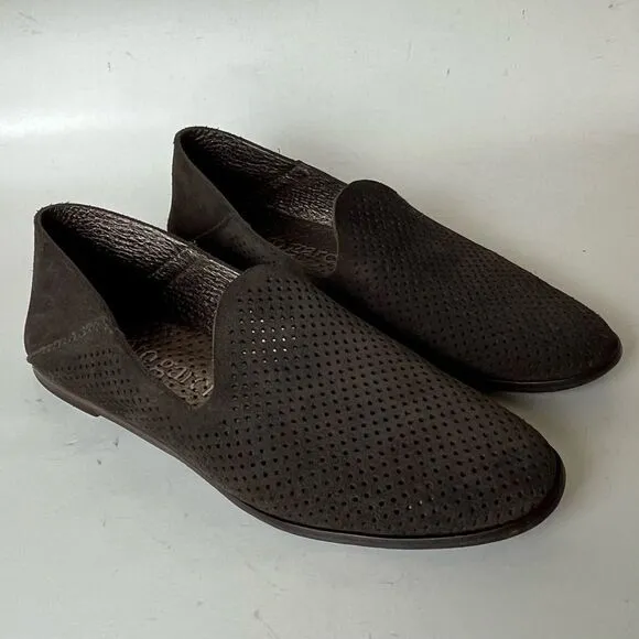 Pedro Garcia Suede Loafers Womens 8 Taupe Gray Perforated Leather Flats Spain 38