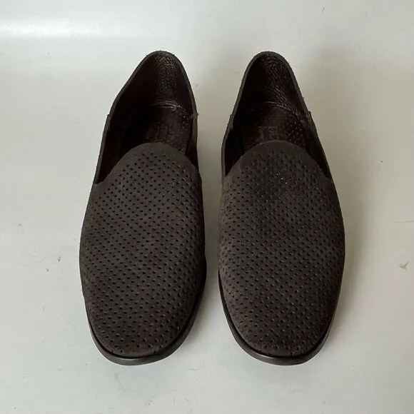 Pedro Garcia Suede Loafers Womens 8 Taupe Gray Perforated Leather Flats Spain 38