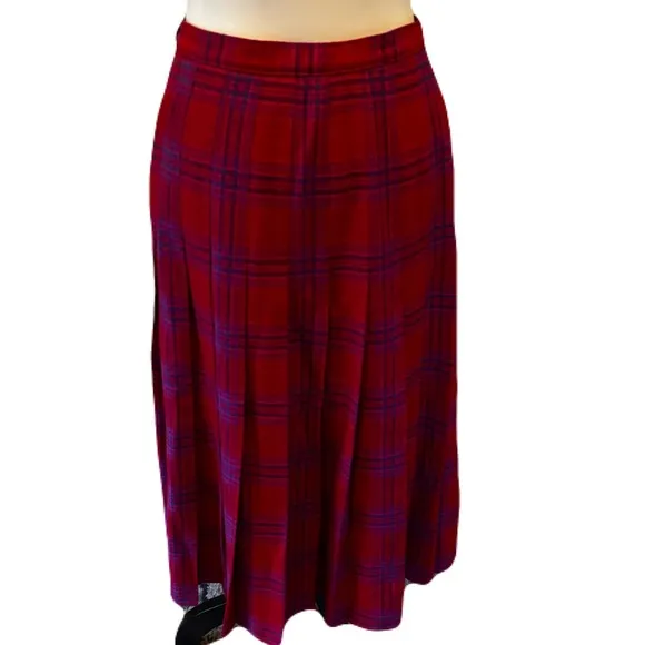 Pendleton Vintage Red, Blue and Purple Plaid Wool Pleated Skirt | EUC |Size 12