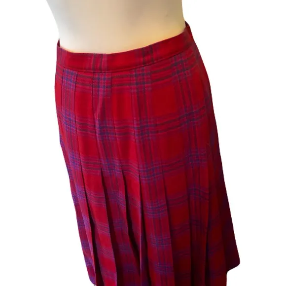 Pendleton Vintage Red, Blue and Purple Plaid Wool Pleated Skirt | EUC |Size 12