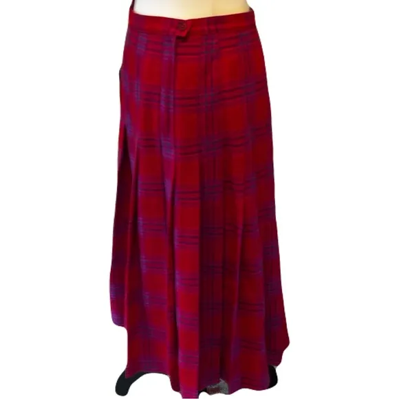 Pendleton Vintage Red, Blue and Purple Plaid Wool Pleated Skirt | EUC |Size 12
