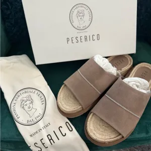 Peserico Brown Suede Slide Sandals