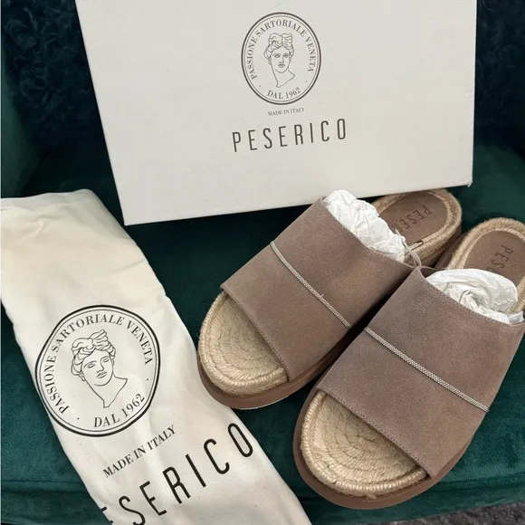 Peserico Brown Suede Slide Sandals