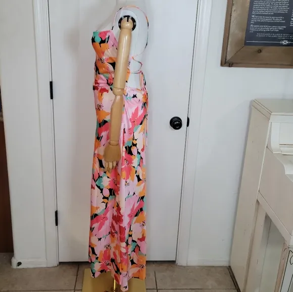 Petal   Pup Posse Midi Slip Dress Pink Floral Size Medium Beach