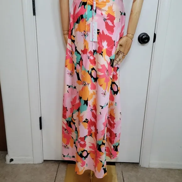Petal   Pup Posse Midi Slip Dress Pink Floral Size Medium Beach