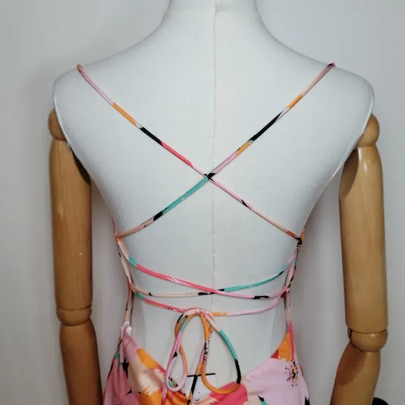 Petal   Pup Posse Midi Slip Dress Pink Floral Size Medium Beach