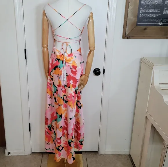 Petal   Pup Posse Midi Slip Dress Pink Floral Size Medium Beach