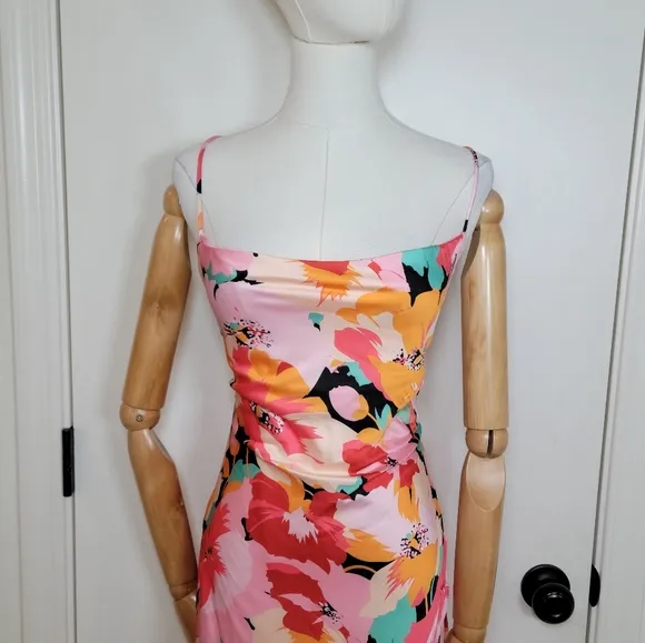 Petal   Pup Posse Midi Slip Dress Pink Floral Size Medium Beach
