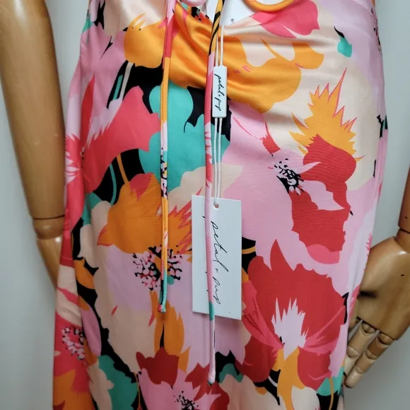 Petal   Pup Posse Midi Slip Dress Pink Floral Size Medium Beach