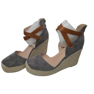 PiePieBuy Women’s Wedge Espadrille Ankle Strap Closed Cap Toe Gray Platform 11