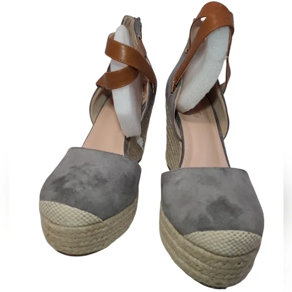 PiePieBuy Women’s Wedge Espadrille Ankle Strap Closed Cap Toe Gray Platform 11