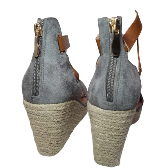 PiePieBuy Women’s Wedge Espadrille Ankle Strap Closed Cap Toe Gray Platform 11