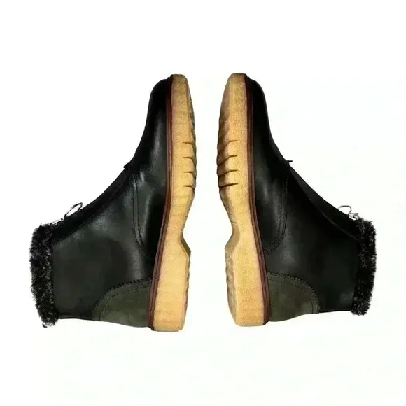Pikolinos Leather Chelsea Boots Zip Up Faux Fur Trim In Black NWOT