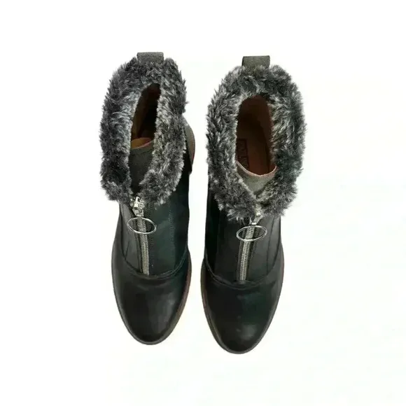 Pikolinos Leather Chelsea Boots Zip Up Faux Fur Trim In Black NWOT