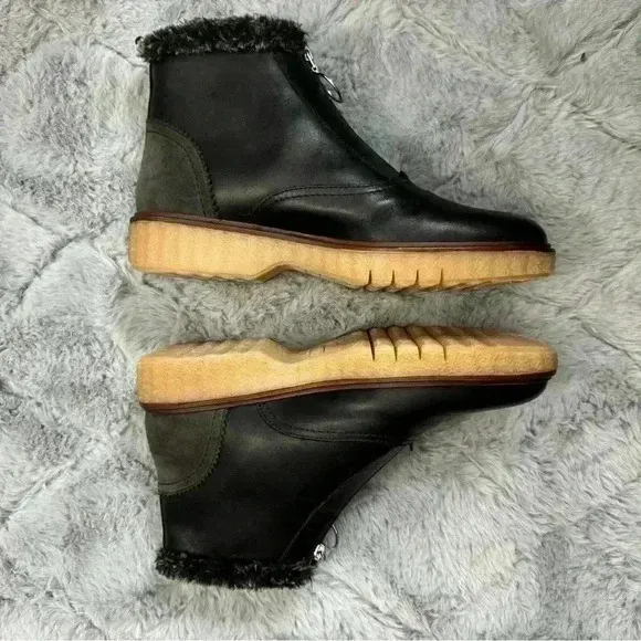 Pikolinos Leather Chelsea Boots Zip Up Faux Fur Trim In Black NWOT