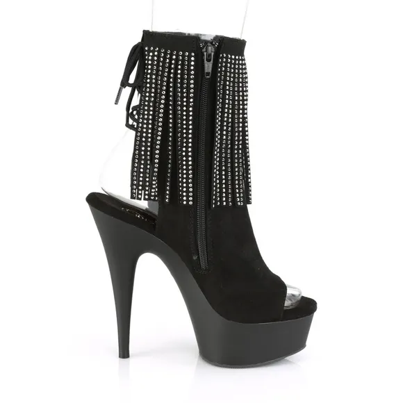 Platform Rhinestone Suede Fringe Ankle Boots